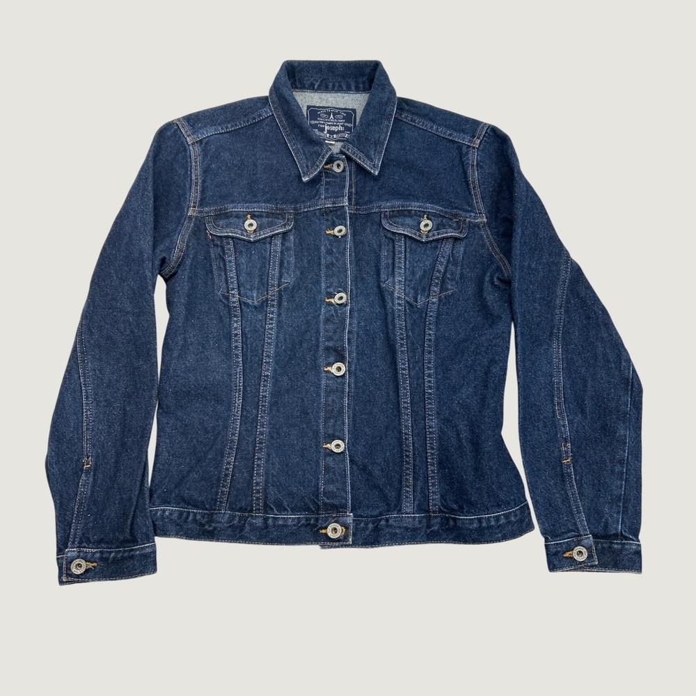 For Joseph Denim Jacket Womens L Dark Wash Blue Cotton Trucker Y2K 90s Classic